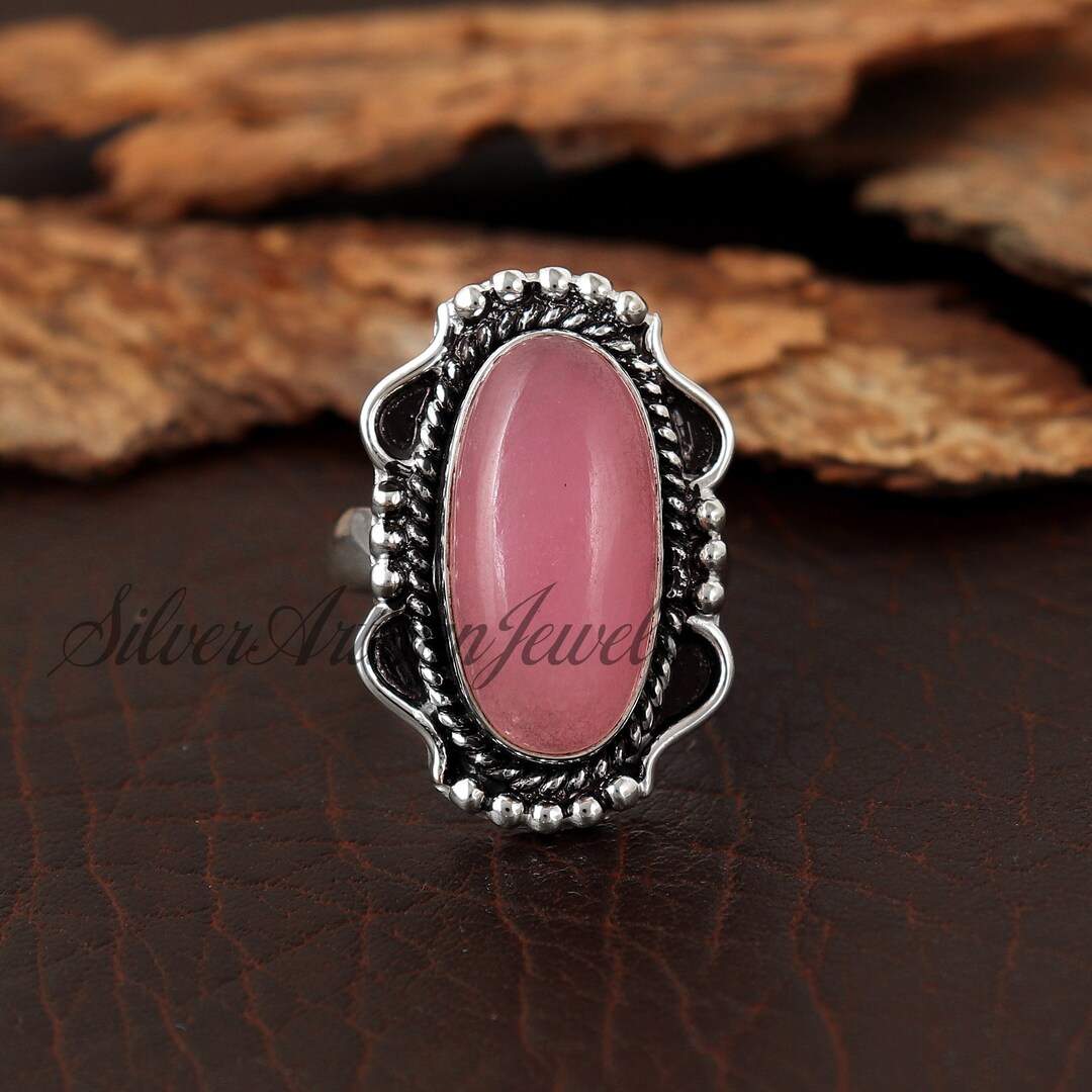 Natural Jade Ring Sterling Silver Ring, Baby Pink Jade Silver Ring ...