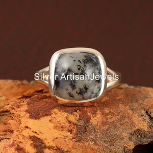 Boho Sterling Silver Dendrite Opal Ring | Handmade Agate Jewelry