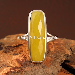 Yellow Jade Sterling Silver Ring, Gemstone Unisex Ring
