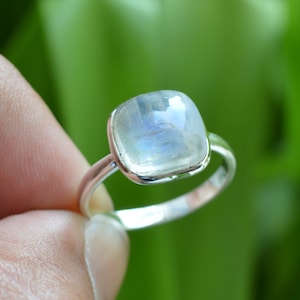 Natural Rainbow Monstone Ring, Cushion Moonstone Ring, 925 Silver ring, Sterling silver ring, all size available ring, Gift For You