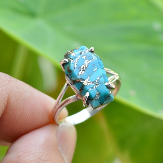 ハンドメイドのモハーベターコイズコフィンリング、925スターリング