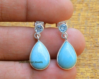 Larimar Earrings: Sterling Silver Studs with Blue Topaz
