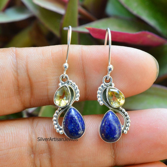 925 Sterling Silver Palladium Plating Natural Lapis Gemstone Dangle Earring. at ₹ 1554/pair | 925 स्टर्लिंग सिल्वर बालियां in Jaipur | ID: 2009796197