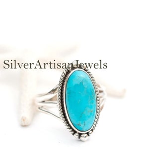 Oval Blue Turquoise Ring: Sterling Silver Boho Statement Jewelry - Etsy