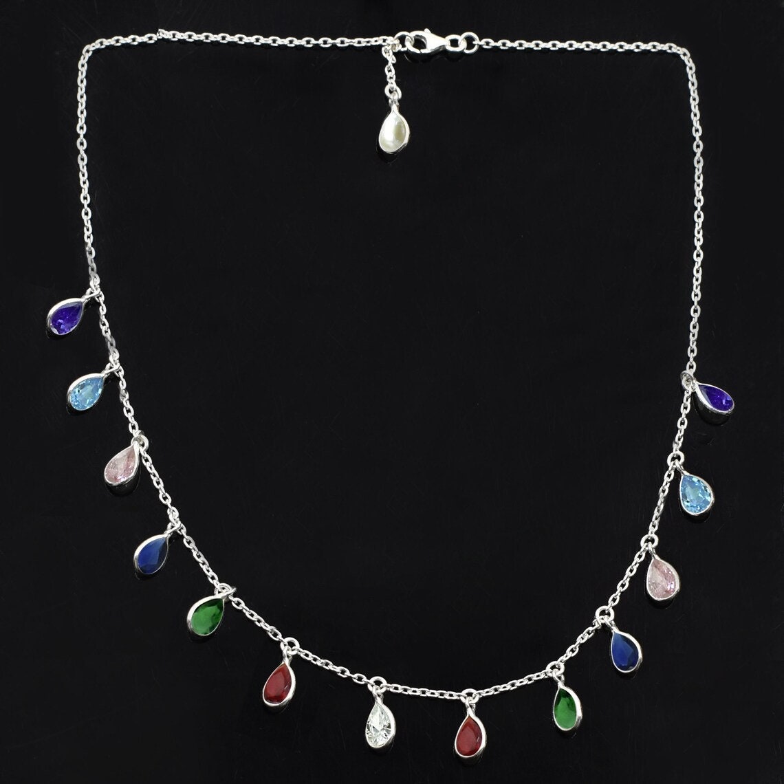 Natural Multi Gemstones Necklace / Birthstone Jewelry / Christmas Gift / 925 Sterling Silver Necklace / Bridesmaid Gift/ CZ Jewelry Necklace