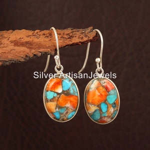 Sterling Silver Oyster Turquoise Earrings: Oval Gemstone Dangle Earrings