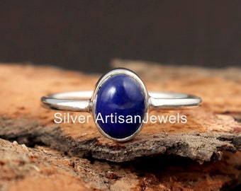 Shop LC Platinum 5 Stone Lapis Lazuli Statement Ring - Elongated Oval Bezel Set, Fashion Crystal Jewelry
