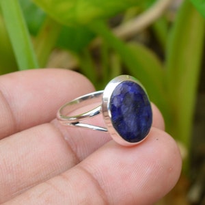 Blue Sapphire ring silver, blue gemstone ring,  925 Solid Silver Ring, Faceted Stone Ring ,Oval cut sapphire ring,Gift For Her, Wedding Ring