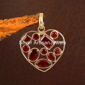 Beautiful Heart Pendant ,Natural Garnet Pendant, 925 Solid Silver, Handmade Necklace Pendant, Garnet Jewelry, Heart Charm Jewelry Gift Ideas
