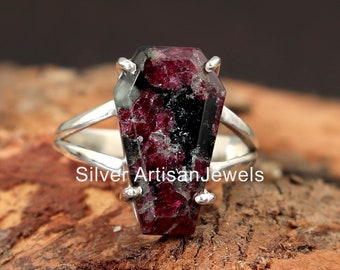 Handmade Edulite Coffin Ring: 925 Sterling Silver Solitaire