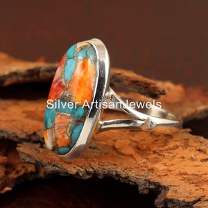 Natural Spiny Oyster Turquoise Ring, Copper Turquoise, 925 Sterling silver Oval Turquoise Ring, Handmade Ring ,Everyday Ring, Promise Ring,