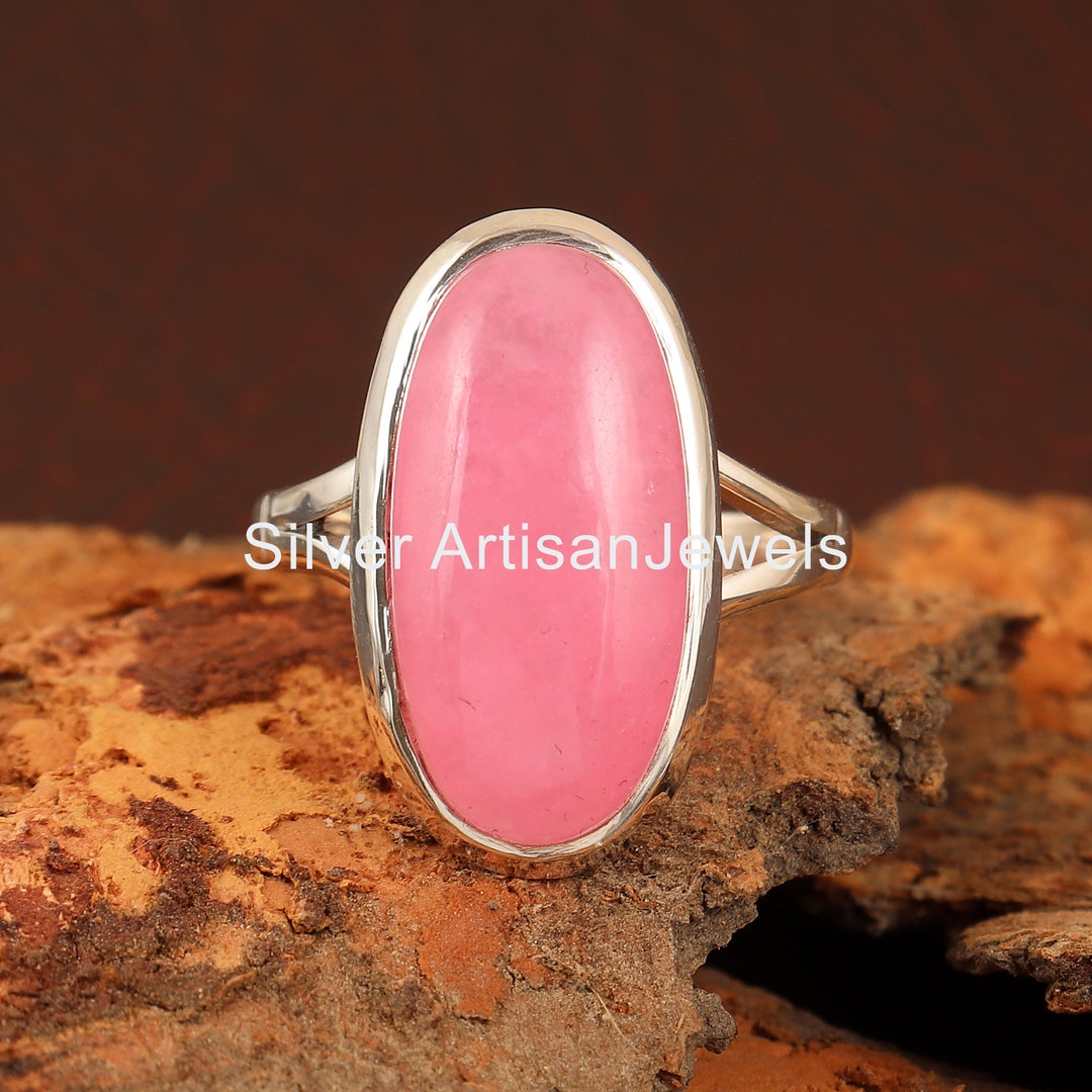 Pink Jade Sterling Silver Ring: Oval Gemstone, Handmade Jewelry - Etsy