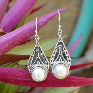 Sterling Silver Freshwater Pearl Earrings: Organic Gemstone Jewelry