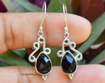 Handgefertigte Schwarze Onyx Ohrringe: Sterling Silber Ohrhänger
