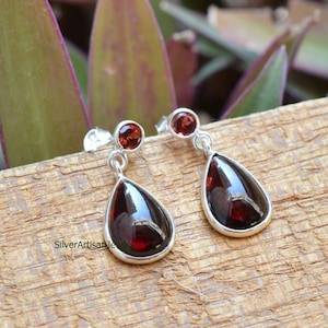 Pear Garnet Dangle Earrings: Sterling Silver Gemstone Jewelry