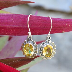 Natural Citrine Earrings, Oval  Citrine Earring, Gemstone Earring, 925 Sterling Silver Earrings, Yellow Citrine Earring Boho Earring Gift