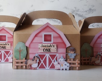 Farm party favor| Barn Gable box| Goodie bag|Barnyard birthday| Birthday party bags| Wild One Party Decor