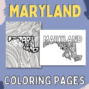 MARYLAND kleurplaten (staatsnaam en bloemenmandala kleurplaat) 2 PDF-pagina&#39;s