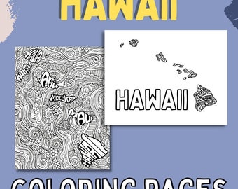 Hawaii Coloring Pages, Floral Mandala, State Name (2 PDF Pages)