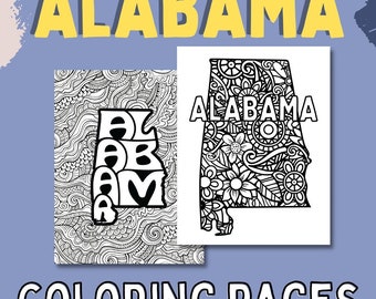Alabama Coloring Pages: State Name & Floral Mandala (2 PDF)