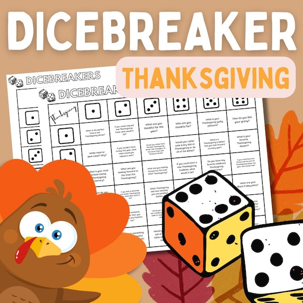 Dicebreaker THANKSGIVING! Thanksgiving Icebreaker Questions & Conversation Game | Thanksgiving Conversation-Starter Game | Thanksgiving Game