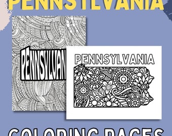 Pennsylvania Coloring Pages, State Name & Floral Mandala (2 PDF Pages)