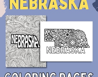 Nebraska Coloring Pages, State Name & Floral Mandala (2 PDF Pages)