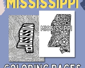 Mississippi Coloring Pages: State Name & Floral Mandala (2 PDF Pages)