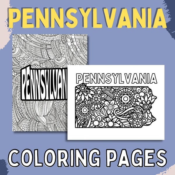 PENNSYLVANIA Coloring Pages (State Name & Floral Mandala Coloring Sheet) 2 PDF Pages