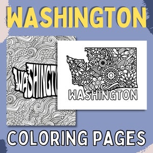 WASHINGTON Coloring Pages (State Name & Floral Mandala Coloring Sheet) 2 PDF Pages