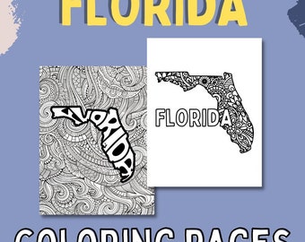 Florida Coloring Pages: State Name & Floral Mandala (2 PDF Pages)