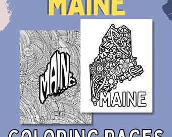 Maine Coloring Pages: State Name & Floral Mandala (2 PDF Pages)