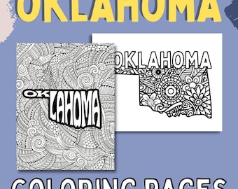 Oklahoma Coloring Pages | State Name & Floral Mandala (2 PDF Pages)