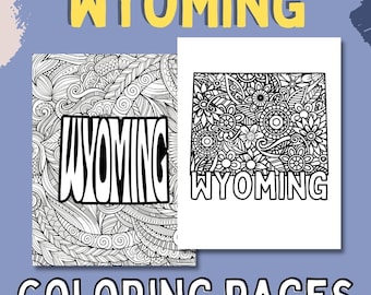 Wyoming Coloring Pages: State Name & Floral Mandala (2 PDF Pages)