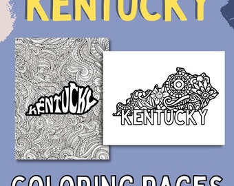 Kentucky Coloring Pages: State Name & Floral Mandala (2 PDF Pages)