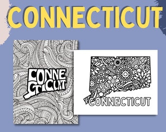 CONNECTICUT Coloring Pages (State Name & Floral Mandala Coloring Sheet) 2 PDF Pages