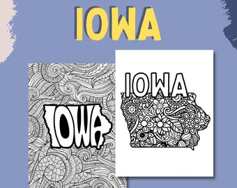 IOWA Coloring Pages (State Name & Floral Mandala Coloring Sheet) 2 PDF Pages