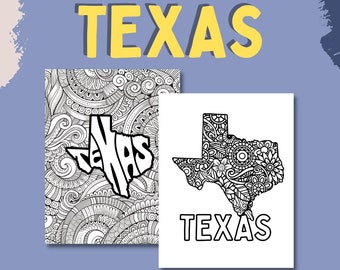 TEXAS Coloring Pages (State Name & Floral Mandala Coloring Sheet) 2 PDF Pages