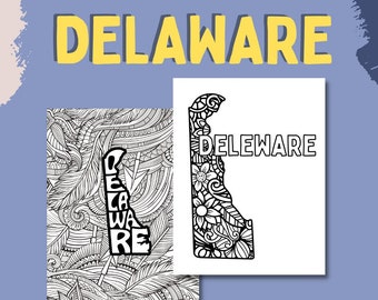 DELAWARE Coloring Pages (State Name & Floral Mandala Coloring Sheet) 2 PDF Pages
