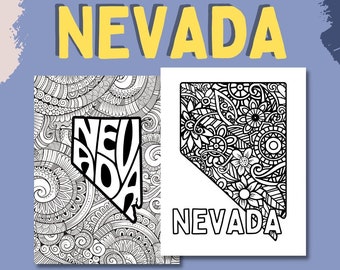 NEVADA Coloring Pages (State Name & Floral Mandala Coloring Sheet) 2 PDF Pages