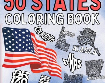50 States Coloring Book | US Geography, Zentangle Patterns (Digital Download)