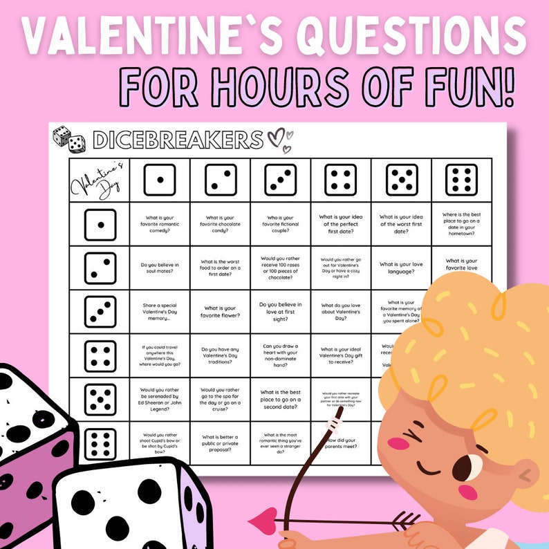 Dicebreaker VALENTINE'S DAY Valentine's Icebreaker Questions & Conversation Game Conversation-Starter Game Valentine's Question Game image 2