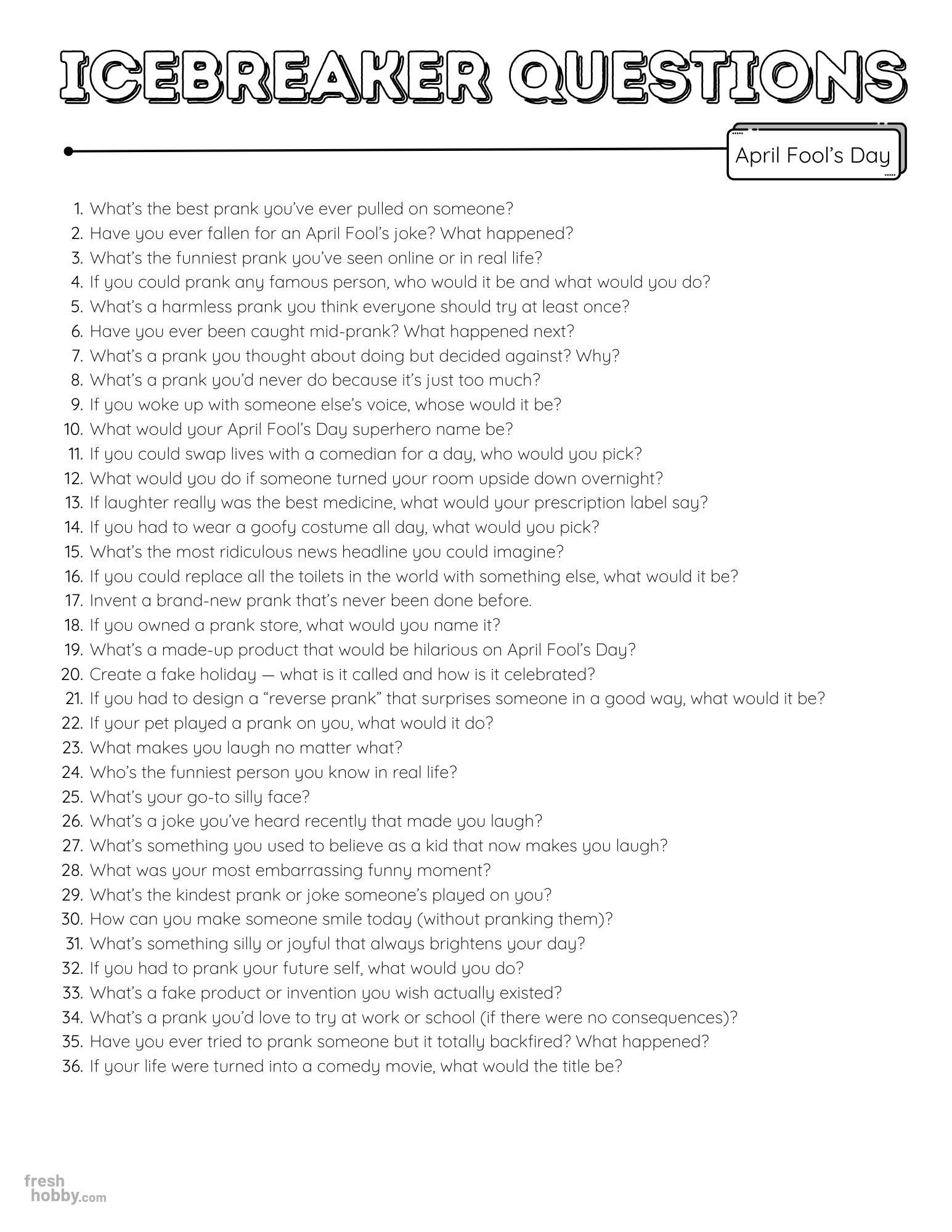 April Fool’s Day Icebreaker Questions – Printable Conversation Starters ...