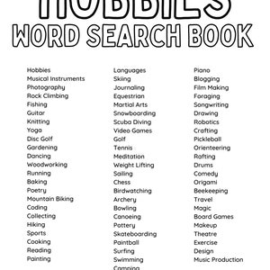 HOBBIES Word Search Puzzle Book – 70 Hobby-Themed Word Search Puzzles (Printable PDF) image 7
