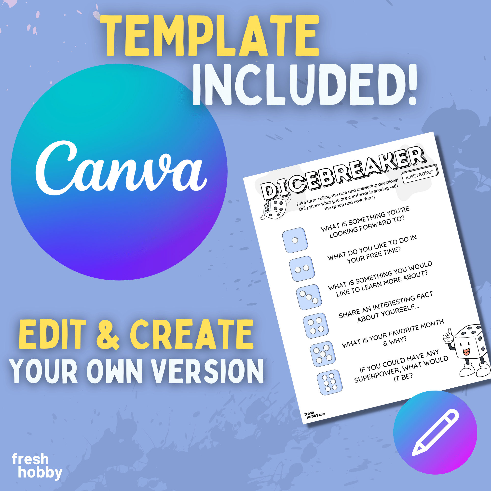 Dicebreaker Game - Simple Roll & Tell, Conversation Starter (canva ...