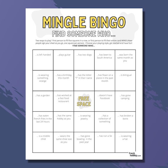MINGLE BINGO | Find the Guest Icebreaker Game | Human Bingo Get-To-Know-You Game | Find-Someone-Who Conversation Icebreaker Game
