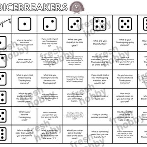 Dicebreaker THANKSGIVING Thanksgiving Icebreaker Questions & Conversation Game Thanksgiving Conversation-Starter Game Thanksgiving Game image 6