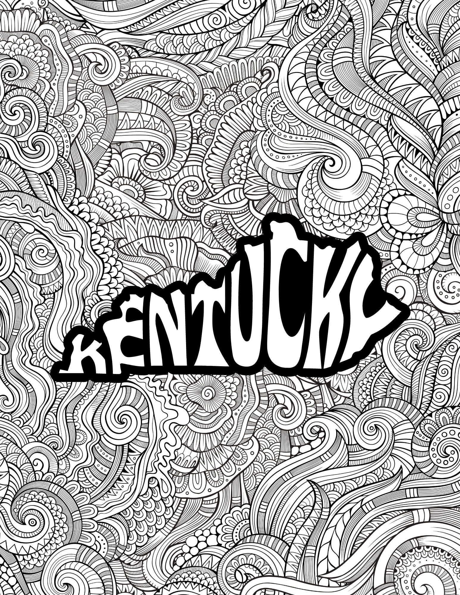 KENTUCKY Coloring Pages (state Name & Floral Mandala Coloring Sheet) 2 ...