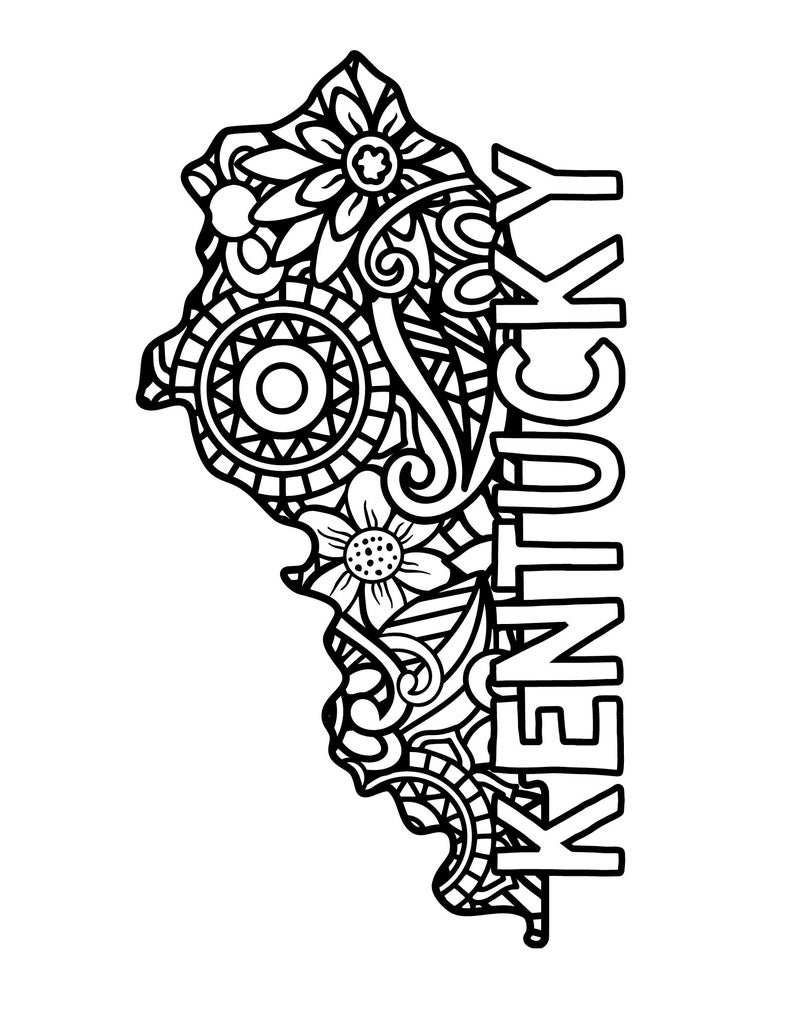 KENTUCKY Coloring Pages (state Name & Floral Mandala Coloring Sheet) 2 ...