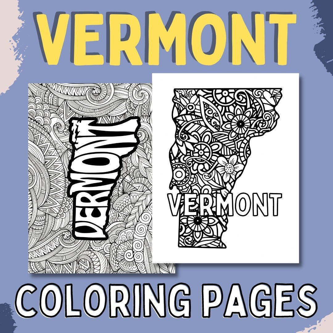 VERMONT Coloring Pages state Name & Floral Mandala Coloring Sheet 2 PDF